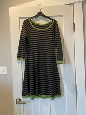 Eliza J Striped Knit dress with Lime Trim